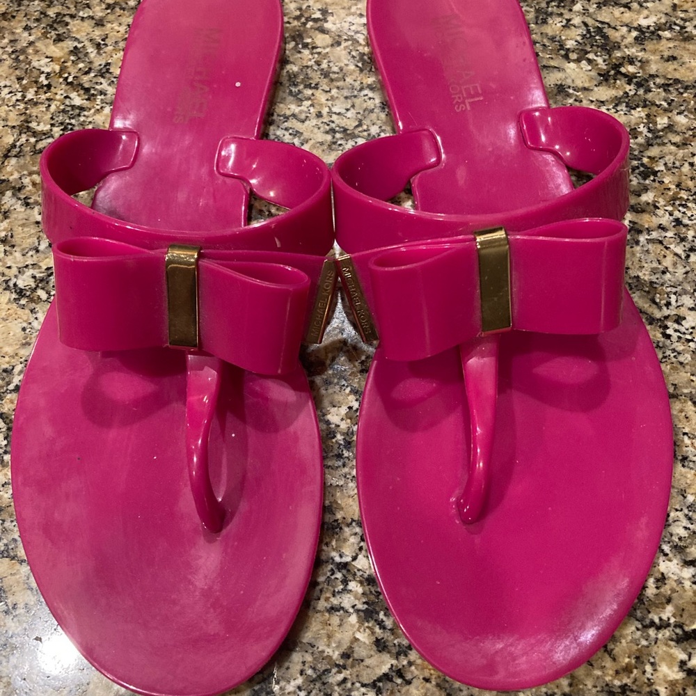 Michael Kors Kayden Hot Pink Bow Jelly Thong Sandals Size 8